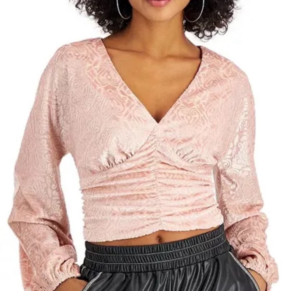 Self Esteem Ruched Front Long Sleeve Top